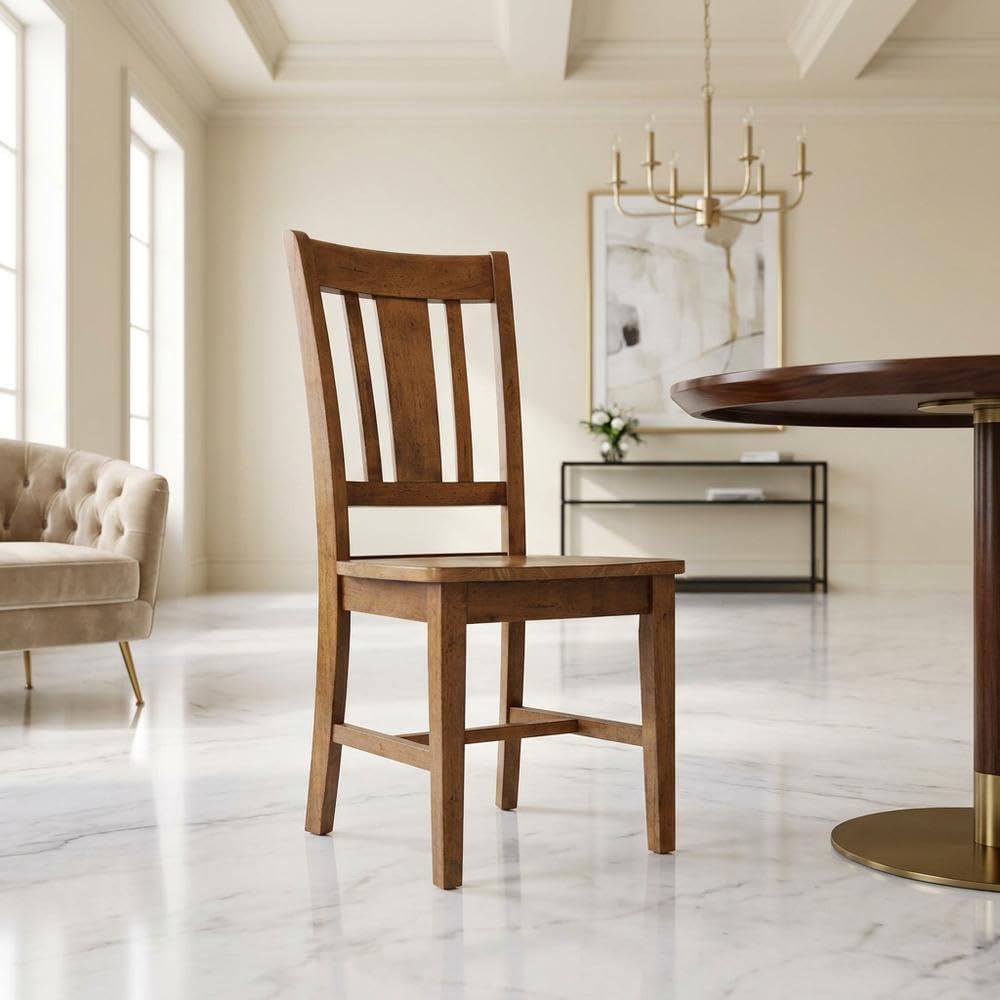 Hardwood Dining Chair with Distressed-Finish Splatback by Furnifact – Wood, Distressed Oak