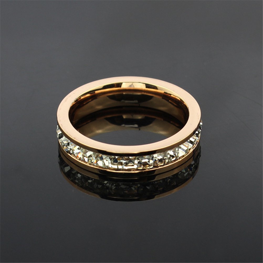 Womens Stainless Steel Rose Gold Wedding Ring Channel Set Cubic Zirconia Engagement Eternity Band for Her Size by Fashion Month – Model CDR-081-10