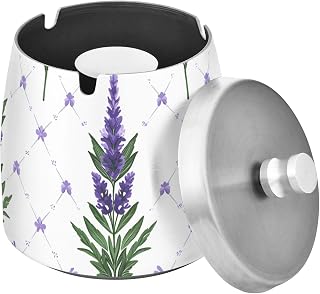 Lavender Plant Pattern Splash Ashtray with Lid, Outdoor Ashtrays for Patio