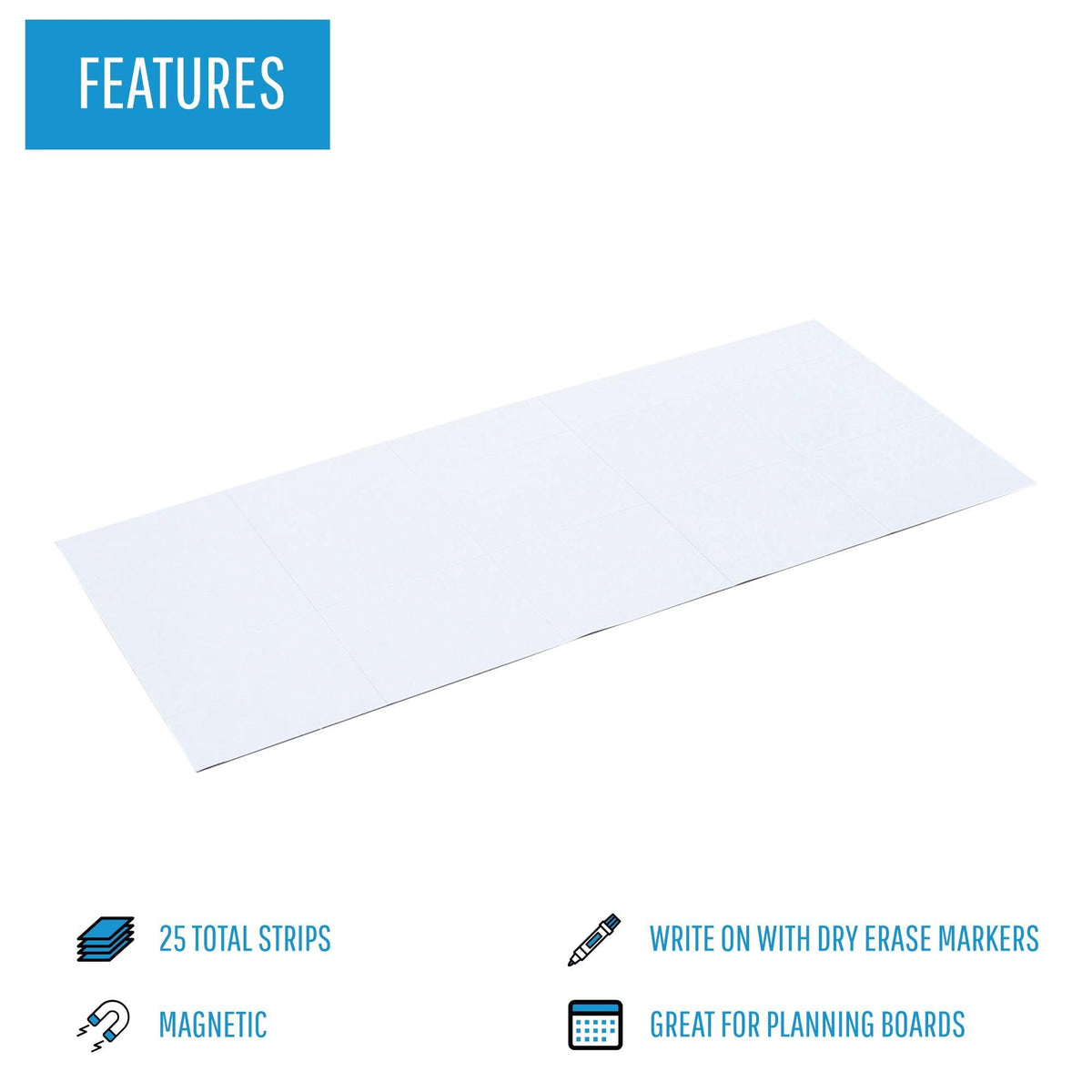 BVCFM2418 - 2 Magnetic Dry Erase Strips by MasterVision – 1"W x 2"H, Plastic, White