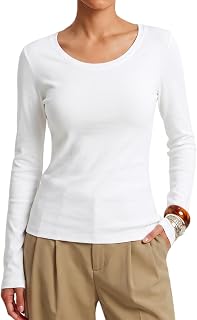 Womens Premium Cotton Long Sleeve Shirts Fitted Basic Fall Tops