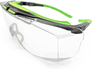 MAGID AcuSpex Semi-Frameless Clear Safety Glasses with PurVue Premium Anti-Forg Coating, 1 Pair, Black/Green, PCX4080