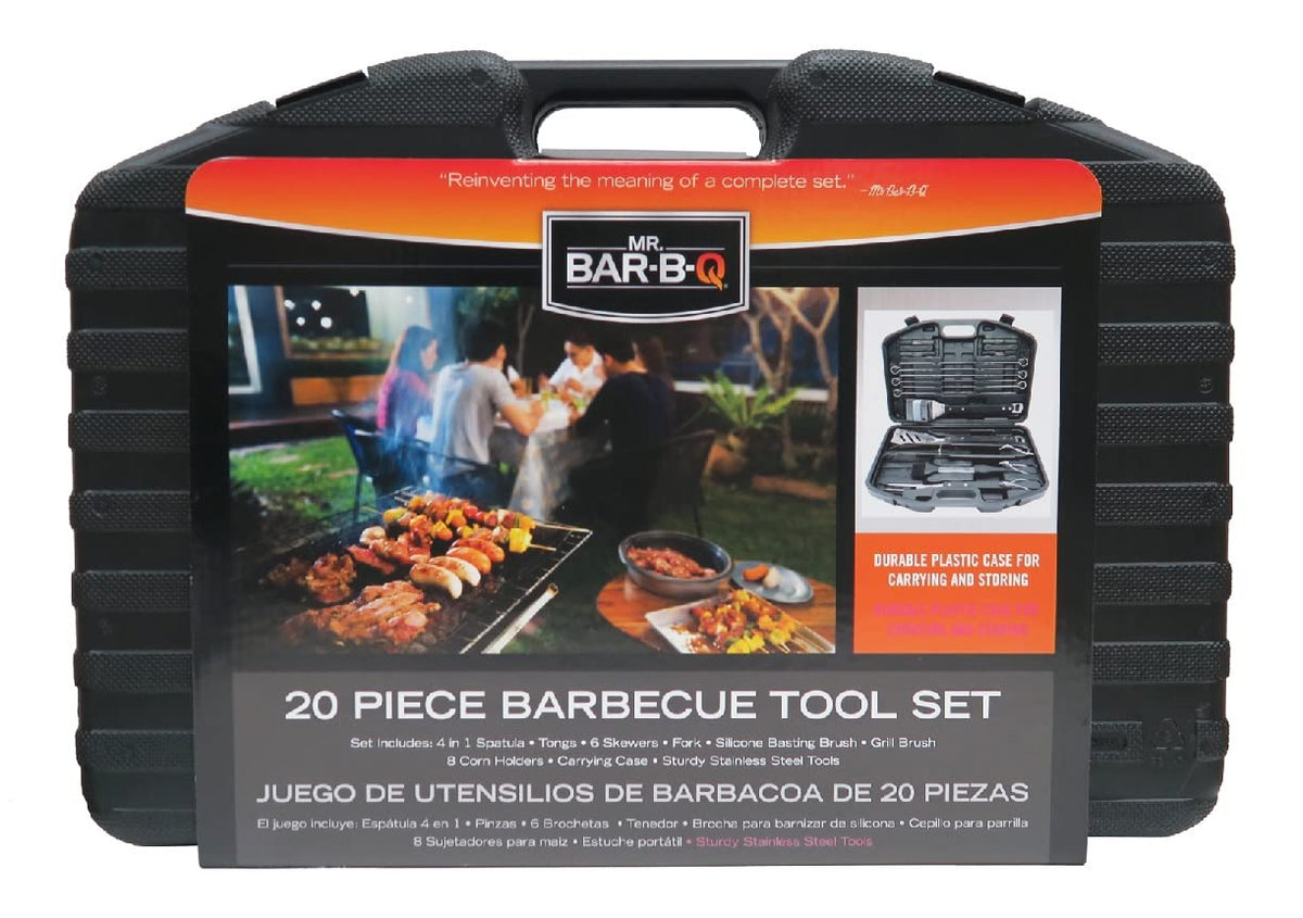20 Piece BBQ Grill Set | The Ultimate Barbeque Grill Tool Set | Rugged Plastic Storage Case | 20 Individual Pieces | Extra Sturdy Stainless Steel Tools by Mr. Bar-B-Q – Model