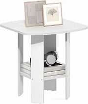 Furinno Simple Design Side Table, 2-Tier Square Modern End Table, Open Shelves Night Stand, Bedside Table, Rounded Corner, Easy Assembly, for Living Room, Bedroom, White