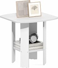 Furinno Simple Design Side Table, 2-Tier Square Modern End Table, Open Shelves Night Stand, Bedside Table, Rounded Corner, Easy Assembly, for Living Room, Bedroom, White