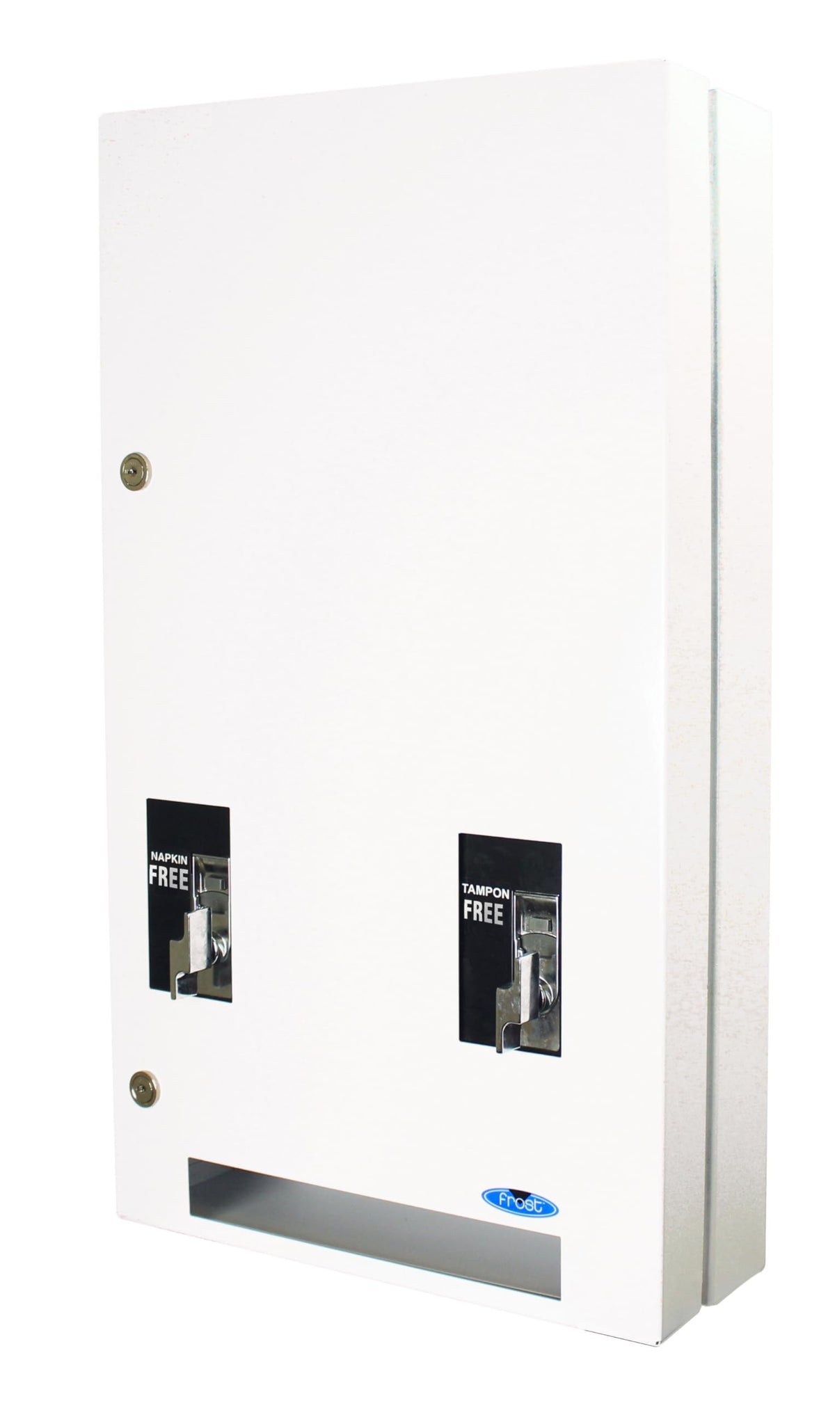 Frost Napkin and Tampon Dispenser by Frost Hats – 5.75"L x 14.88"W x 25.38"H, vinyl, Steel, White, Model 608-1-Free