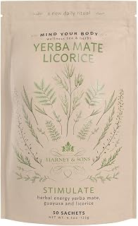 Harney & Sons Yerba Mate Licorice Herbal Tea Sachets, 50 Count | Yerba mate, guayusa, and licorice herbal tea. Naturally caffeinated. 50 sachets.
