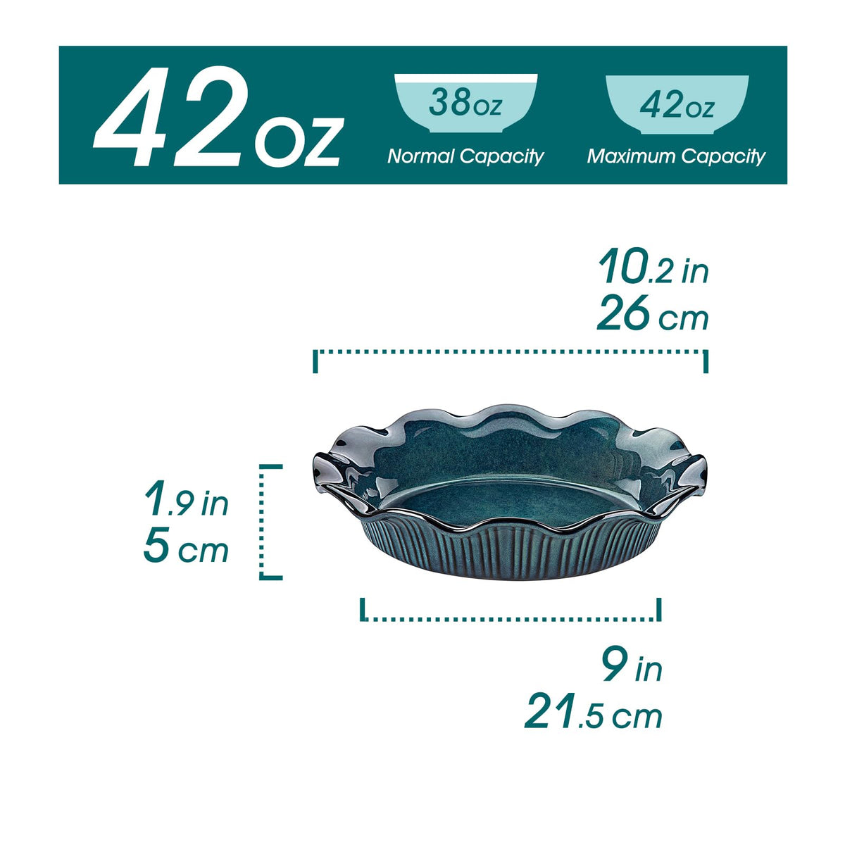 Vancasso Ceramic Pie Dish, 9 Inch Deep Reactive Glaze, Green