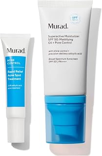 Murad Acne SOS Treat & Protect Combo - Rapid Relief Spot Treament and Superactive Mattifying Oil and Pore Control Moisturizer SPF 50 for Clearing and Prevention of Breakouts, Set of 2
