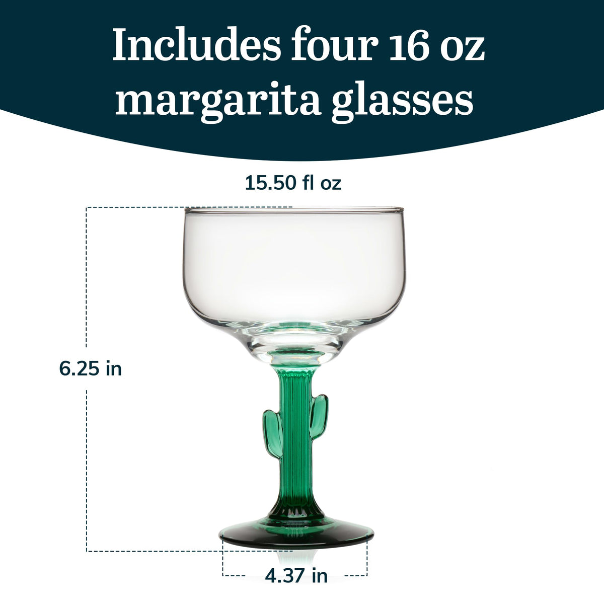 Libbey Cactus Stemed 4 / 4 Count (Pack of 1) / Cactus Margarita Glasses