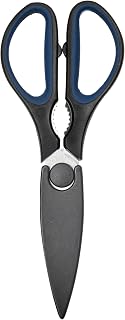 Tovolo Elements All Purpose Kitchen Shears with Cover Sheath Heavy Duty Meat Poultry Sharp Kitchen Utility Scissors Dishwasher Safe Soft Comfort Grip Silicone Handle Magnetic Sheath, Blueberry
