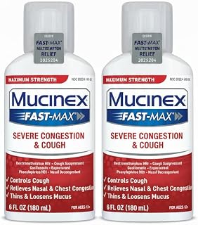Mucinex Fast-Max Severe Congestion & Cough Medicine, Maximum Strength Symptom Relief, Over-The-Counter Medication, Cold Medicine, Cough Suppressant, Nasal Decongestant, 6 Fl Oz (Pack of 2)