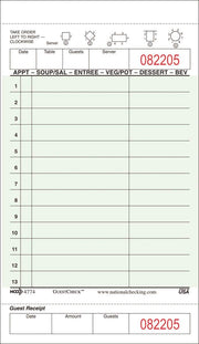 G4774SP NCC 1 Pt 13 Line Guest Check Cardboard 4.20" x 7.25" Green 2500 / cs 50 Books / 50 SW