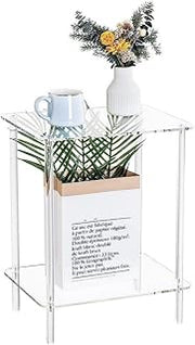 POCREATION Acrylic 2 Tier Side Table, Mesa Auxiliar Sala Mesa Auxiliar Sala Lightweight and Sturdy Bedside Table, Mesa Auxiliar Sala, Mesita with Enough Storage Space for Living Room Bedroom, Acrylic