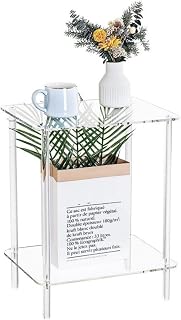 POCREATION Acrylic 2 Tier Side Table, Mesa Auxiliar Sala Mesa Auxiliar Sala Lightweight and Sturdy Bedside Table, Mesa Auxiliar Sala, Mesita with Enough Storage Space for Living Room Bedroom, Acrylic