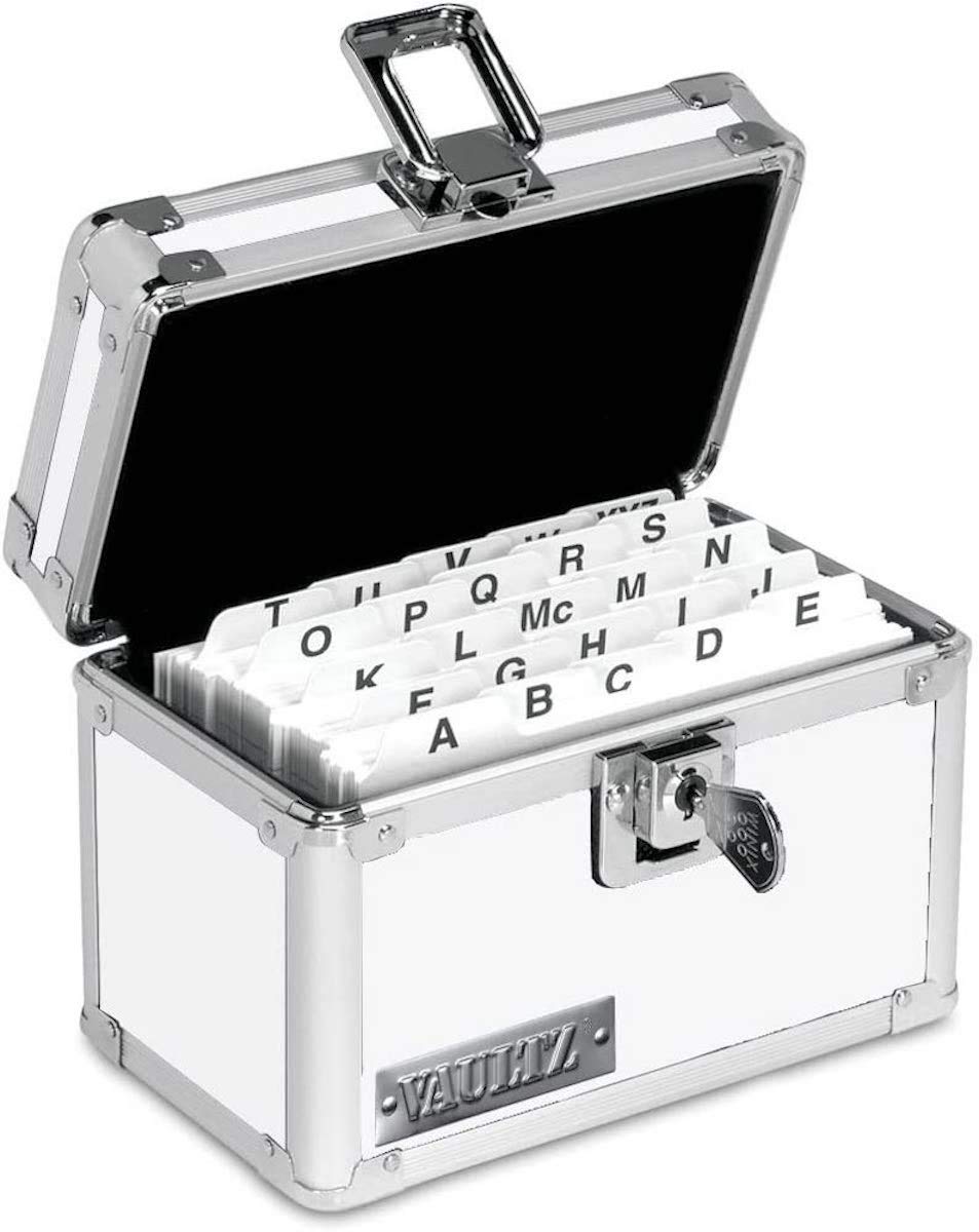 Locking Index Card File by Vaultz – 3 X 5 Inch, 350 pages, Steel, White, Model VZ00174