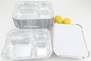 Disposable Aluminum 4 Compartment T.V Dinner Trays with Board Lid by Handi-Foil #4145L (250)