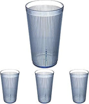 Carlisle FoodService Products Crystalon Stack-All Stackable Tumbler Plastic Tumbler with Ribbed Texture for Restaurants, Catering, Kitchens, Plastic, 21.5 Ounces, Blue (Pack of 4)