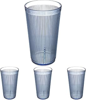 Carlisle FoodService Products Crystalon Stack-All Stackable Tumbler Plastic Tumbler with Ribbed Texture for Restaurants, Catering, Kitchens, Plastic, 21.5 Ounces, Blue (Pack of 4)