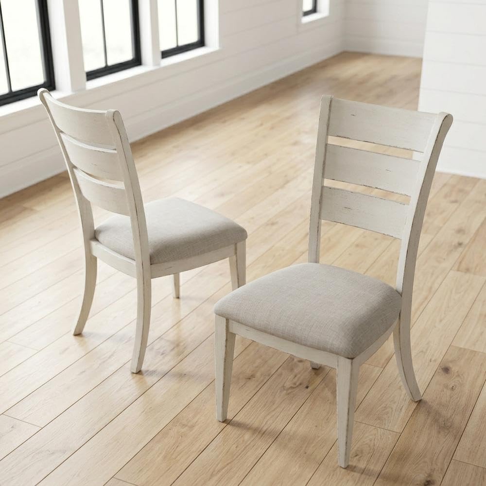 Solid Wood Ladder-Back Side Chairs Set of by Starlight Canyon Home – Poplar Solids, Paint Grade and amp, Spruce Veneers, White, Pack of 2