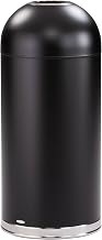 Safco Open Top Dome Trash Can, 15 Gallon Stainless Steel Garbage Can for Indoor Use, Hands Free, Black