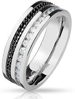 Black Chain and Channel Set Eternity CZ Stainless Steel Ring