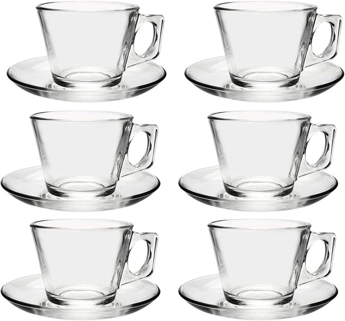 12-Piece Vela Cups With Saucers Set by Pasabahce – 3.35 inches (W) x 2.56 inches (H), 6 cups, Glass, Clear, Model PS97302