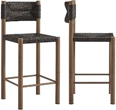 Modway Parkland Outdoor Wicker Counter Stools Set of 2 in Walnut — Counter Height Rattan Patio Stools with Backrest — All-Weather Outdoor Accent Stools for Backyard, Porch, or Balcony