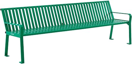Global Industrial 8 ft. Outdoor Park Bench with Back, Vertical Steel Slats