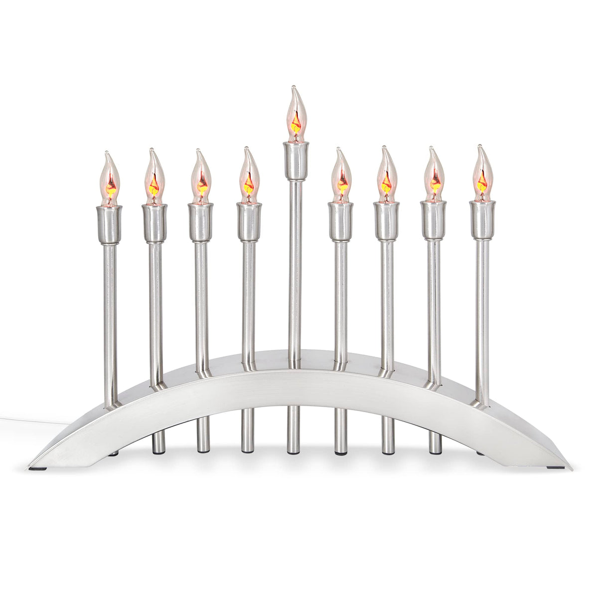Aviv Judaica Electric Menorah, Brushed Stainless Steel, 9 Flickering Bulbs