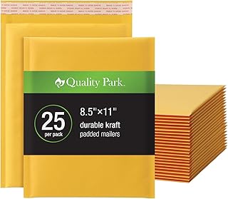Quality Park Bubble Mailers, 8.5 x 11 Inch, Kraft Padded Envelopes, Durable Brown Shipping Envelopes, Self Seal Closure, 25 Per Box (QUA85759)