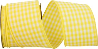 Reliant Ribbon Gingham Check Wired Edge Ribbon, 2-1/2 Inch X 10 Yards, Lemon