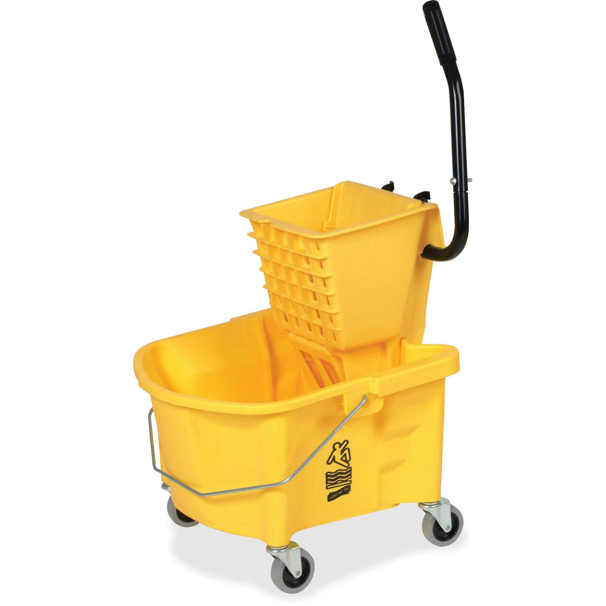 Splash Shield Mop Bucket/Wringer by Genuine Joe – 26 Quart, 6.5 gallons, Plastic, Black Yellow, Model 60466