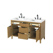 54" Double Bathroom Vanity in Honey Teak by Elegant Kitchen and Bath – unspecified, Aluminum, Teak, Model VF29854DHT