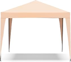 Furniture of America Tene 10'x10' Base 8'x8' Top Portable Easy Pop Up Awning Outdoor Canopy Tent, Rain Shelter with Wheeled Carrying Bag, Beach Shade, for Backyard, Patio, Deck, Beige