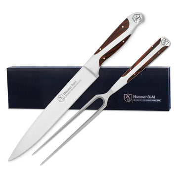 Hammer Stahl Carving Knife and Fork Set, 8 Inch German Steel Blades, Stainless Steel