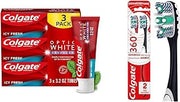 Colgate Optic White Advanced Teeth Whitening Toothpaste, 2% Hydrogen Peroxide Toothpaste & 360 Optic White Advanced Toothbrush, Medium Toothbrush for Adults,2 Count (Pack of 1)