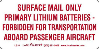 Labelmaster L510 USPS Lithium Battery Marking, Paper, 4" x 2" (Pack of 500)