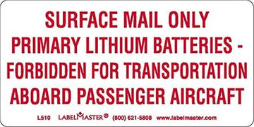 Labelmaster L510 USPS Lithium Battery Marking, Paper, 4" x 2" (Pack of 500)