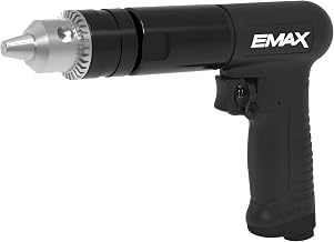 EMAX 1/2" Drive Reversible Air Drill, 29 SCFM, 800 RPM, 29 SCFM, 800 RPM | Composite Pneumatic Drill, 1/2" Reversible Air Drill: 800 RPM, 4 CFM, 90 PSI, 1/4" Npt Inlet, 1/2" Chuck, Reversible, 4.6 Lbs