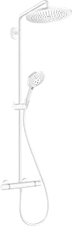 hansgrohe Shower system Croma Select S Showerpipe 280, rain shower (shower head, shower rod, thermostat, hose and 3 jet types) in matte white.