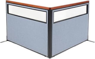 Global Industrial 60-1/4"W x 43-1/2"H Deluxe Freestanding 2-Panel Corner Divider with Partial Window, Blue