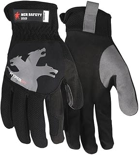 MCR Safety 950M Mechanics Gloves, Medium, Synthetic, Black, Slip-On - Open Cuff - 1 Each