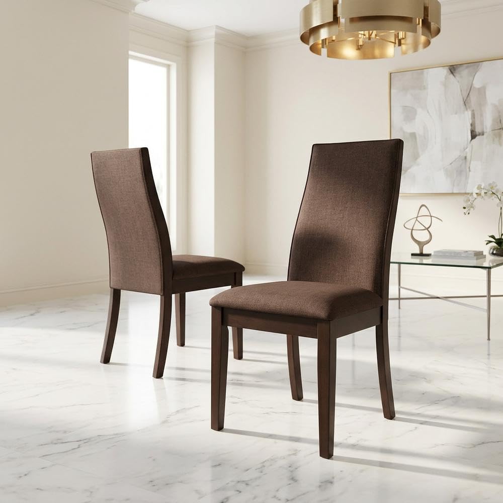 Polyester Upholstered Dining Chairs Set of by Furnifact – Upholstered, Brown, Pack of 2