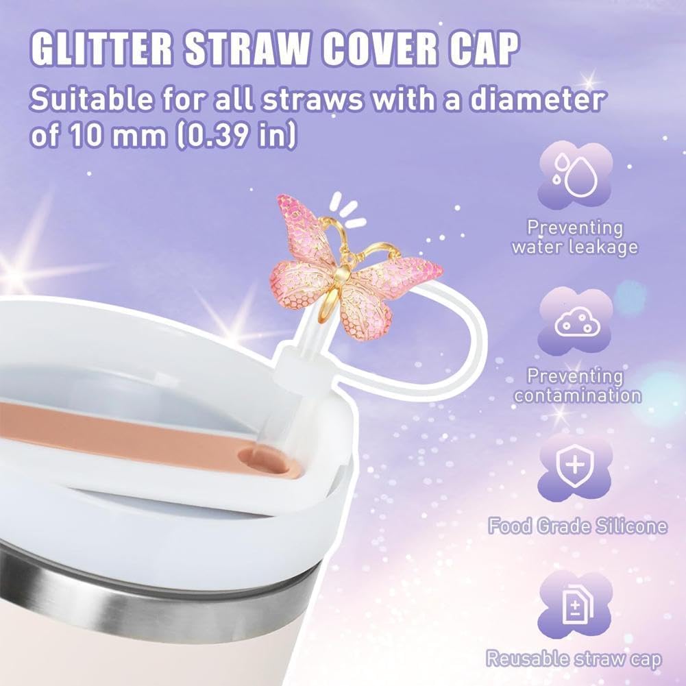 Blue Shiny Rose Silicone Straw Topper for Stanley 30 & 40 Oz by GANPUB – 10MM, Silicone, Blue