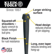Broad-Head Bull Pin Made of Forged by KLEIN TOOLS – 1-1/16-Inch x 10-Inch, Alloy Steel, Factory, Model 3256