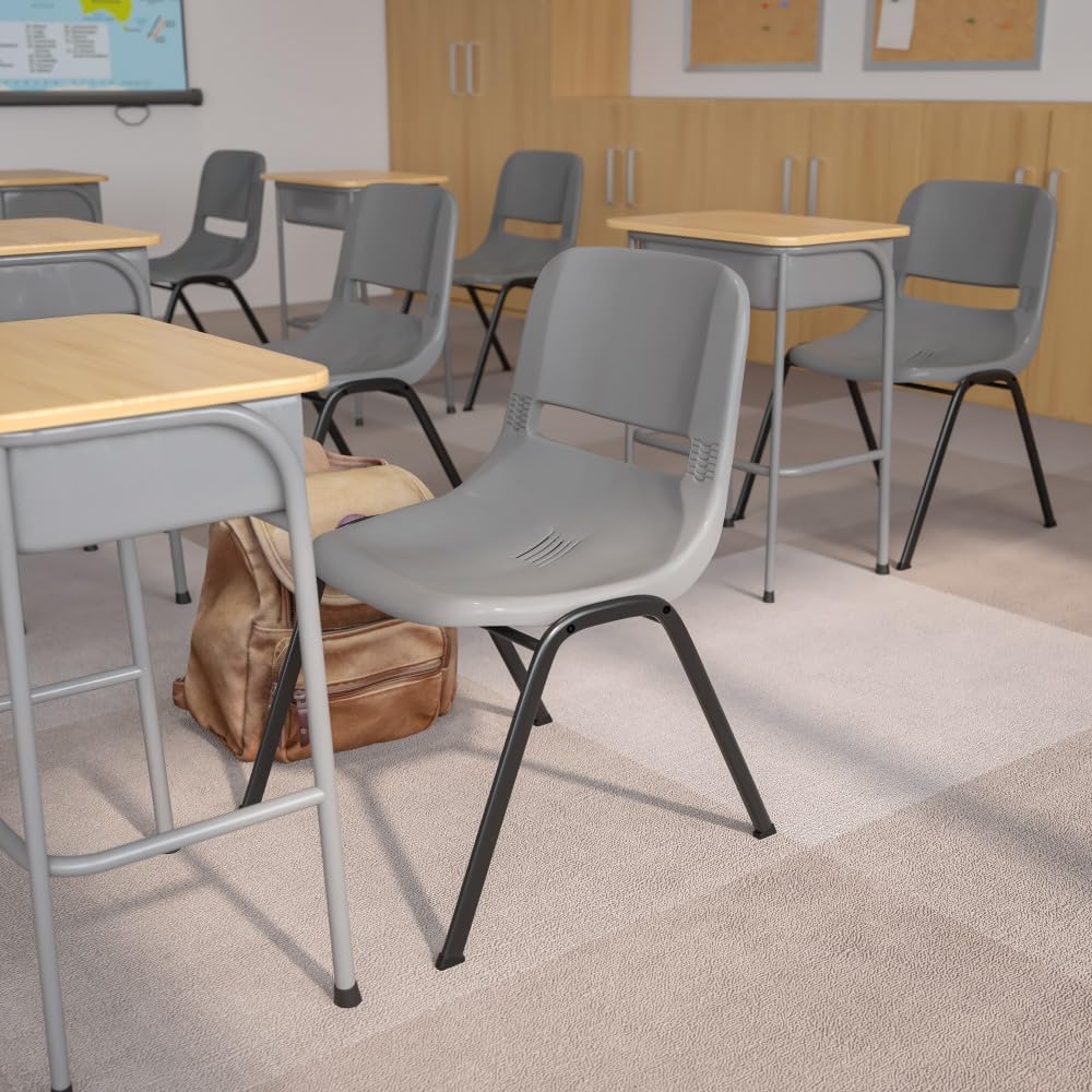 Ergonomic Shell Stack Chair by Global Industrial – Grey, Pack of 4, Model RUT-EO1-GY-GG