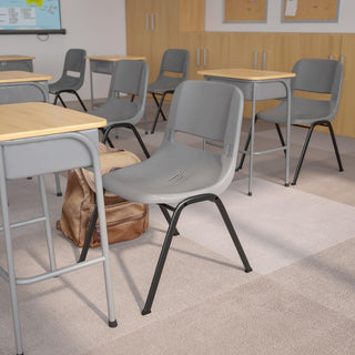 Ergonomic Shell Stack Chair by Global Industrial – Grey, Pack of 4, Model RUT-EO1-GY-GG