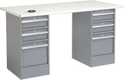 Global Industrial 60" W x 30" D Workbench, 1-1/4" Safety Edge ESD Top, 3 Drawer/3 Drawer