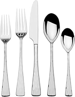 Mikasa Novaro 20-Piece Flatware Set, 18/10 Stainless Steel Silverware Set for 4, Modern Striped Design with Squared Tips, Dishwasher Safe Cutlery Set
